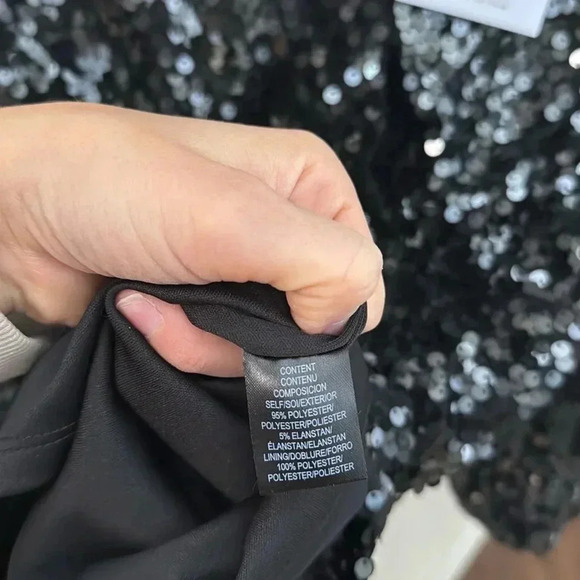 NEW WAYF Black CARRIE Balloon Long Sleeve Sequin Cocktail Mini Dress - Picture 10 of 13